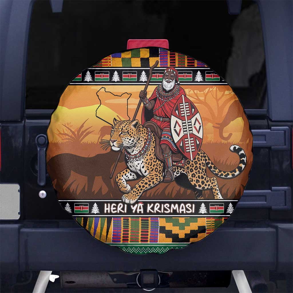 Kenya Safari Christmas Spare Tire Cover Black Santa Riding Leopards - Heri ya Krismasi - Wonder Print Shop