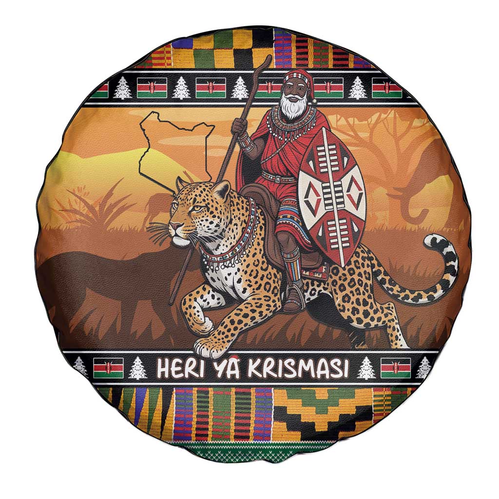 Kenya Safari Christmas Spare Tire Cover Black Santa Riding Leopards - Heri ya Krismasi - Wonder Print Shop