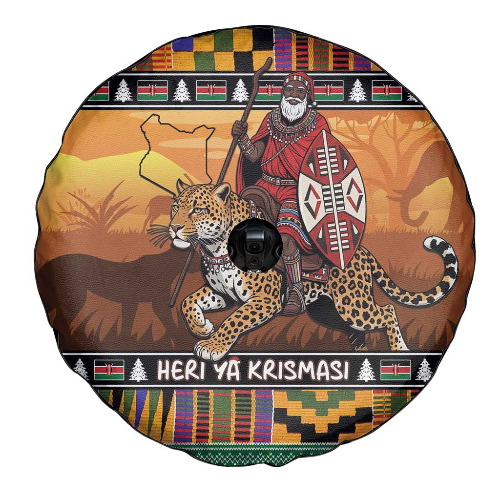 Kenya Safari Christmas Spare Tire Cover Black Santa Riding Leopards - Heri ya Krismasi - Wonder Print Shop
