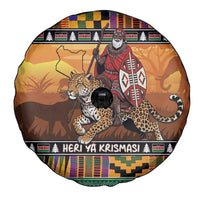 Kenya Safari Christmas Spare Tire Cover Black Santa Riding Leopards - Heri ya Krismasi - Wonder Print Shop