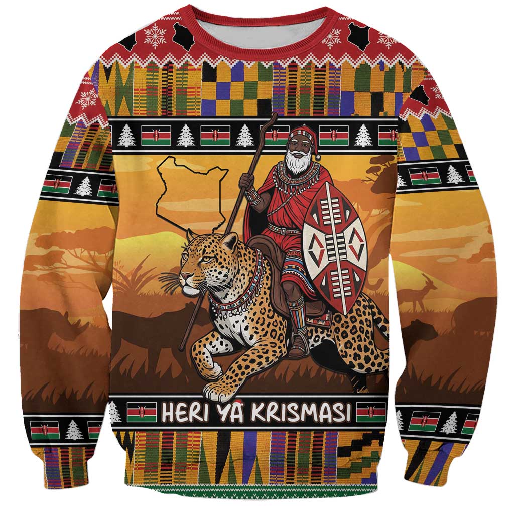 Kenya Safari Christmas Sweatshirt Black Santa Riding Leopards - Heri ya Krismasi - Wonder Print Shop