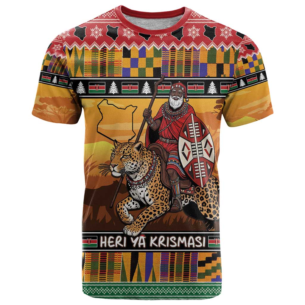 Kenya Safari Christmas T Shirt Black Santa Riding Leopards - Heri ya Krismasi - Wonder Print Shop