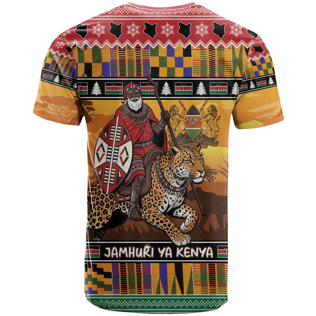 Kenya Safari Christmas T Shirt Black Santa Riding Leopards - Heri ya Krismasi - Wonder Print Shop