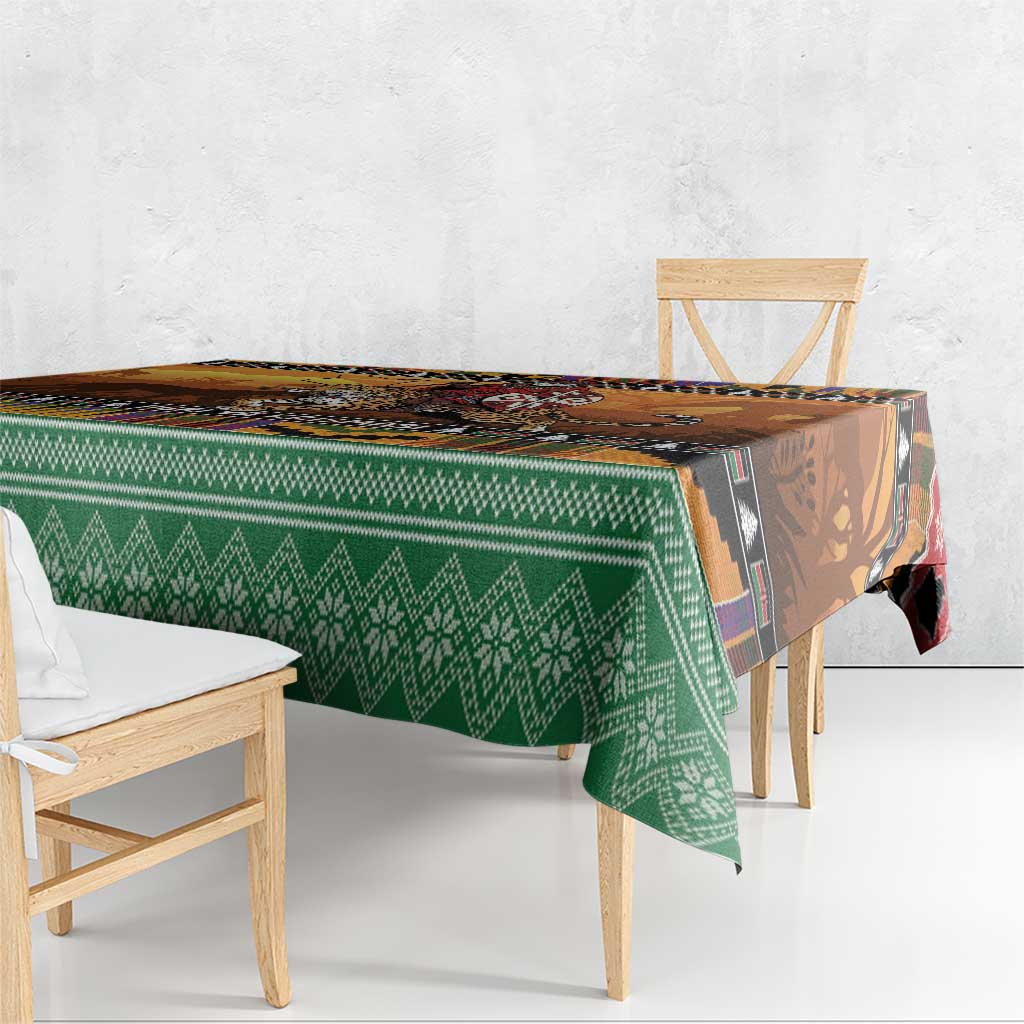 Kenya Safari Christmas Tablecloth Black Santa Riding Leopards - Heri ya Krismasi - Wonder Print Shop