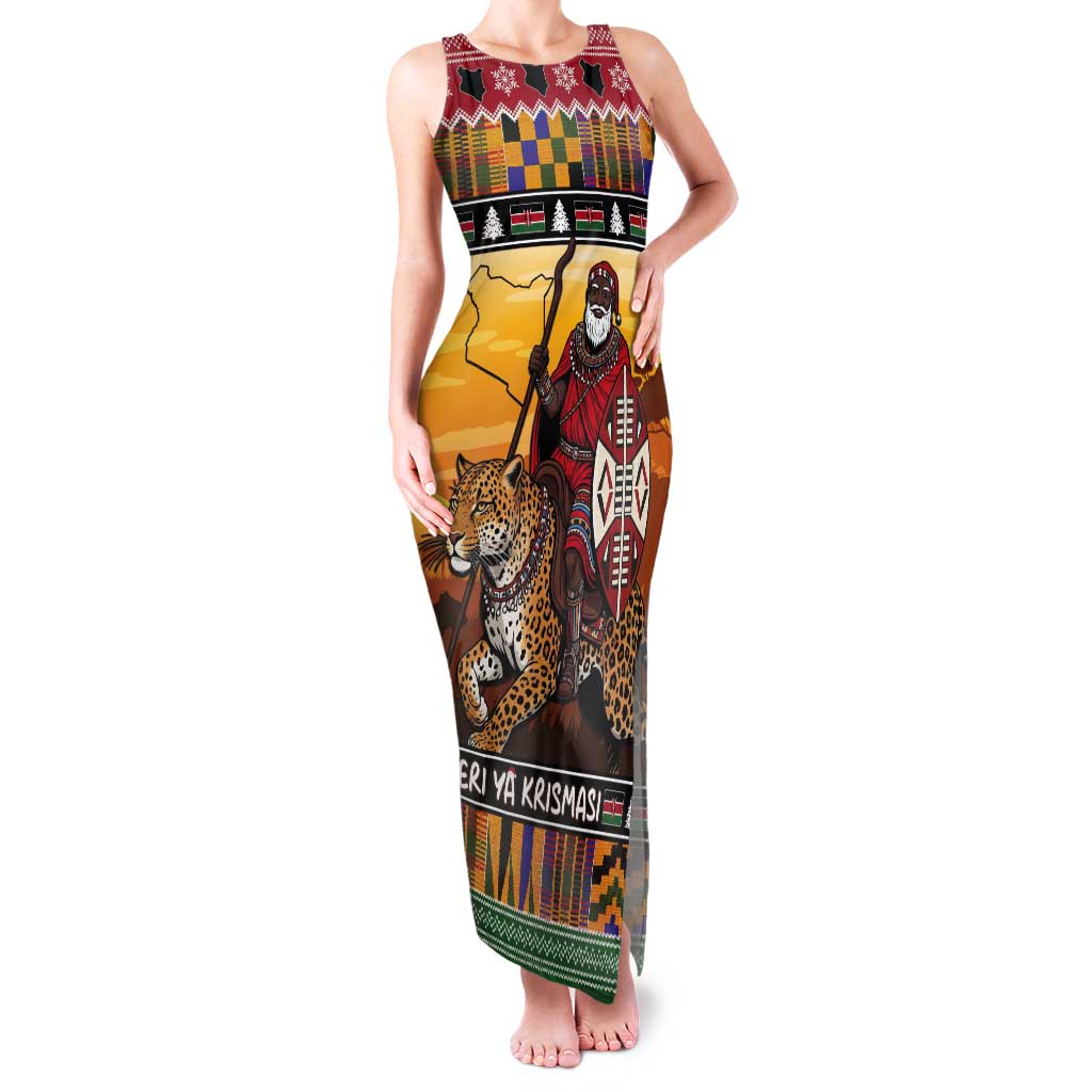 Kenya Safari Christmas Tank Maxi Dress Black Santa Riding Leopards - Heri ya Krismasi - Wonder Print Shop