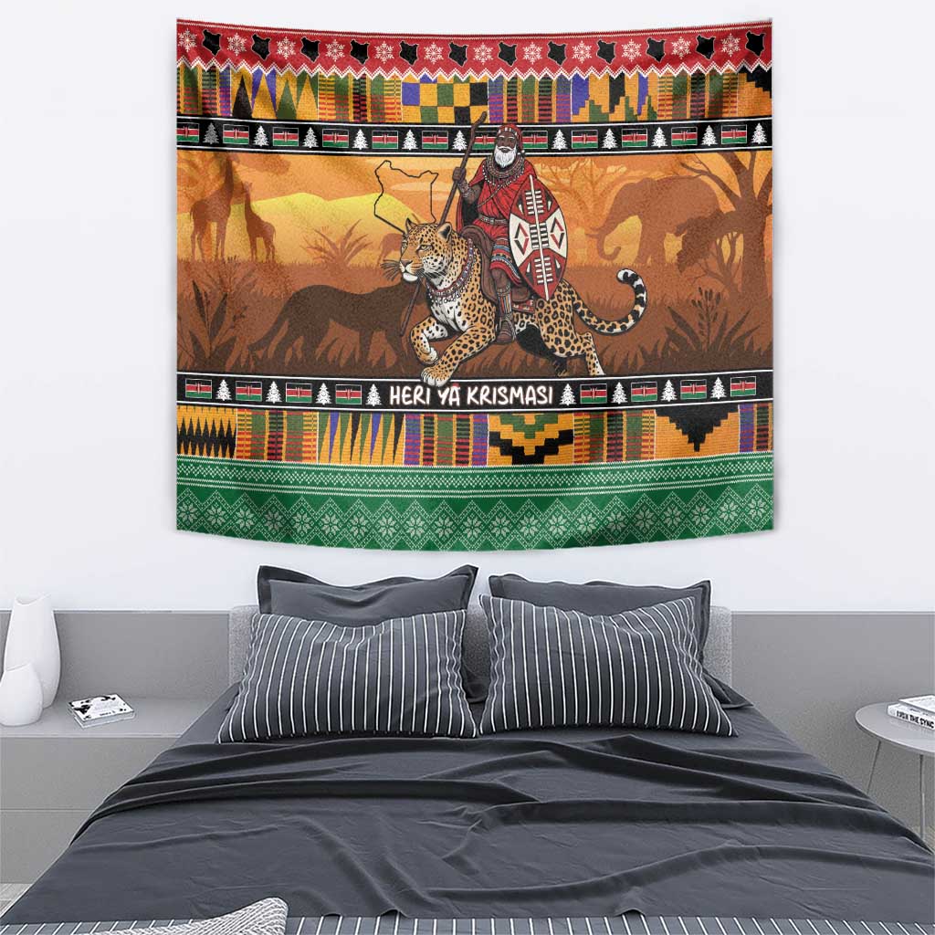 Kenya Safari Christmas Tapestry Black Santa Riding Leopards - Heri ya Krismasi - Wonder Print Shop