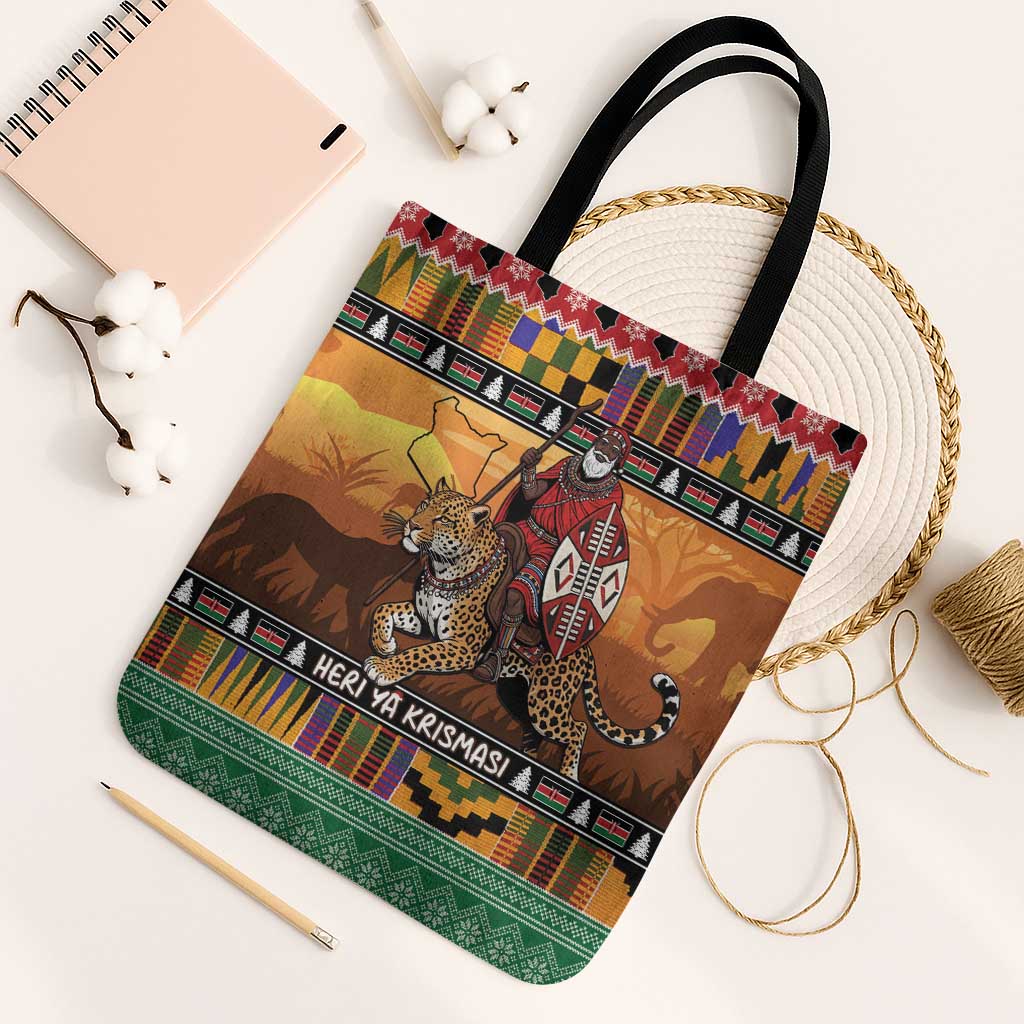Kenya Safari Christmas Tote Bag Black Santa Riding Leopards - Heri ya Krismasi - Wonder Print Shop