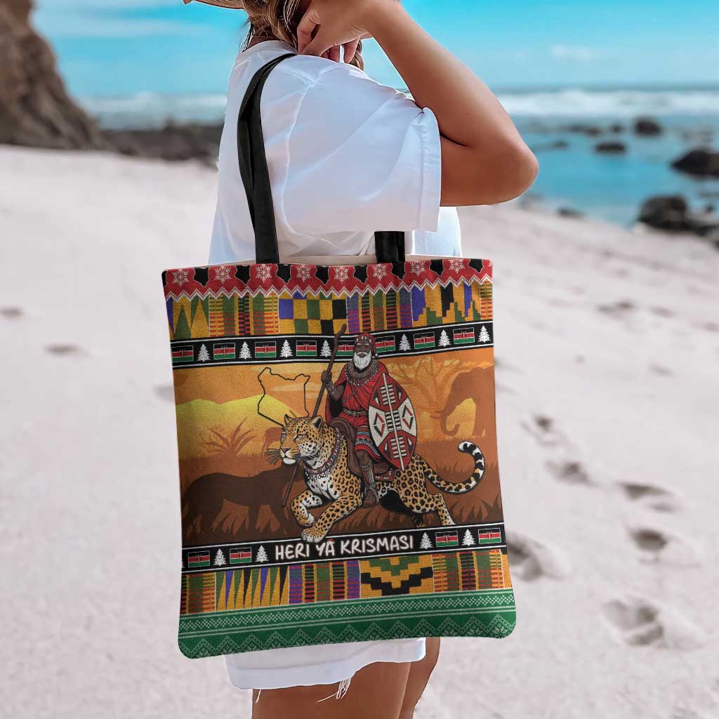 Kenya Safari Christmas Tote Bag Black Santa Riding Leopards - Heri ya Krismasi - Wonder Print Shop