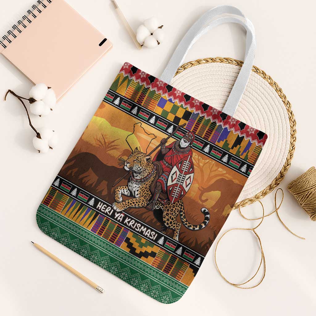 Kenya Safari Christmas Tote Bag Black Santa Riding Leopards - Heri ya Krismasi - Wonder Print Shop