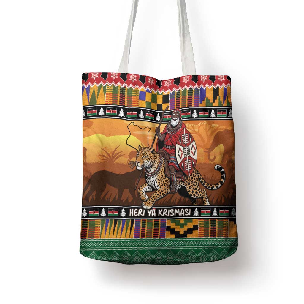 Kenya Safari Christmas Tote Bag Black Santa Riding Leopards - Heri ya Krismasi - Wonder Print Shop