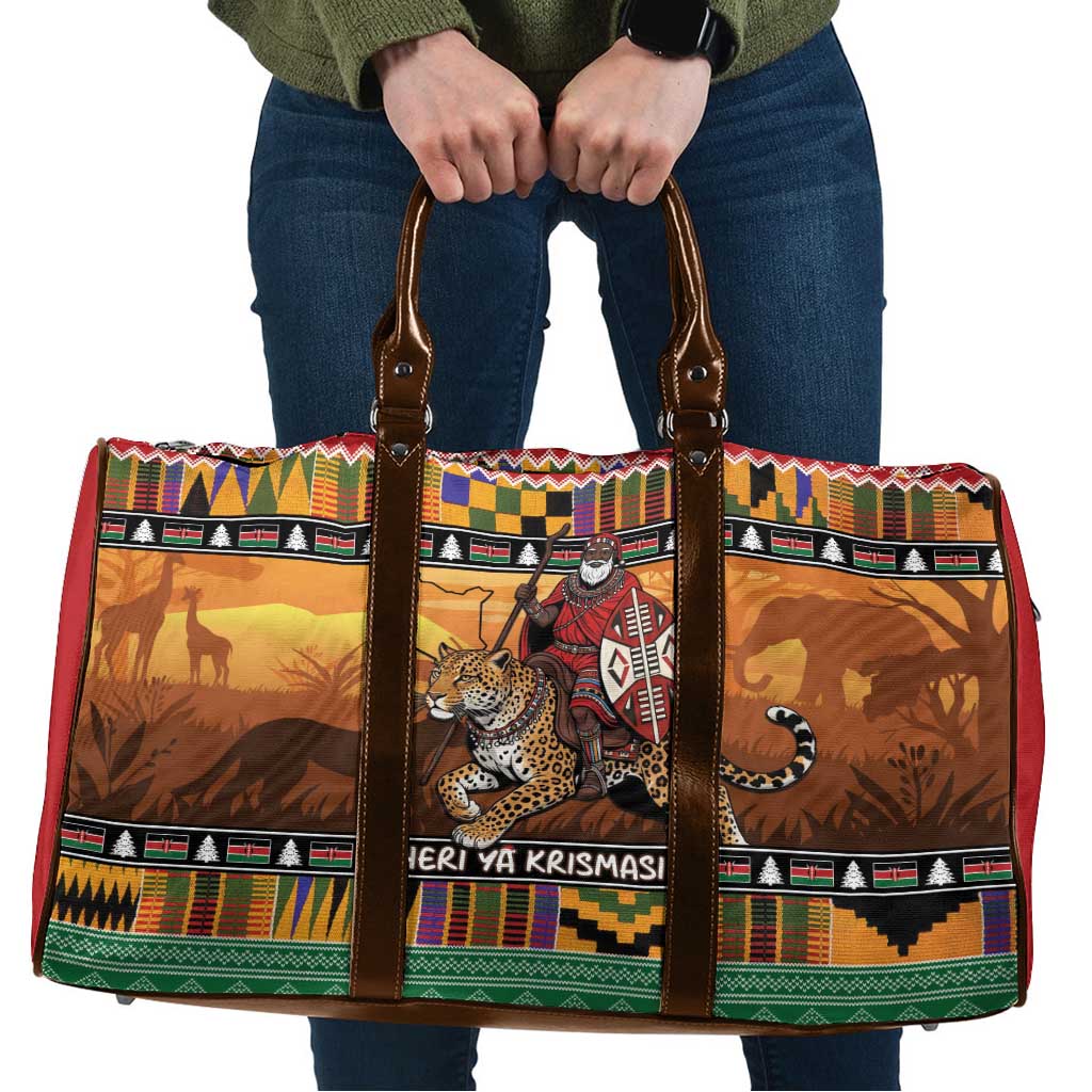 Kenya Safari Christmas Travel Bag Black Santa Riding Leopards - Heri ya Krismasi - Wonder Print Shop