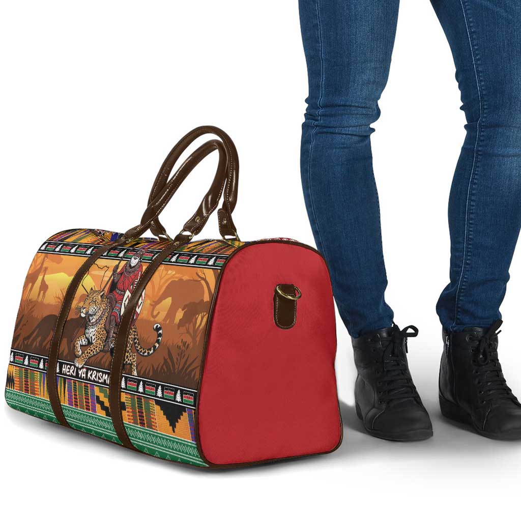 Kenya Safari Christmas Travel Bag Black Santa Riding Leopards - Heri ya Krismasi - Wonder Print Shop