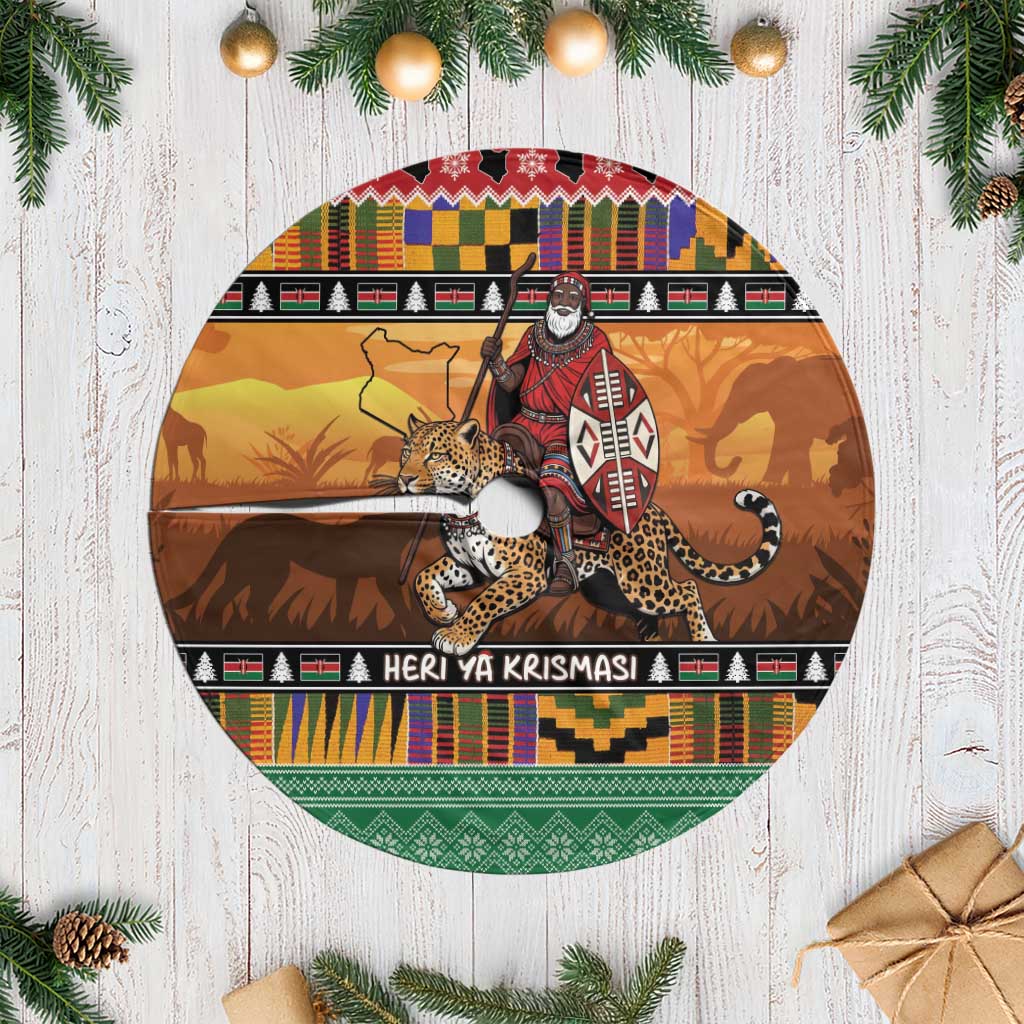 Kenya Safari Christmas Tree Skirt Black Santa Riding Leopards - Heri ya Krismasi - Wonder Print Shop