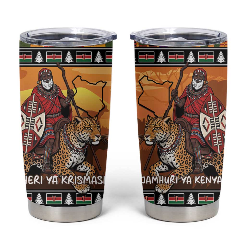 Kenya Safari Christmas Tumbler Cup Black Santa Riding Leopards - Heri ya Krismasi - Wonder Print Shop
