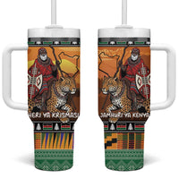 Kenya Safari Christmas Tumbler With Handle Black Santa Riding Leopards - Heri ya Krismasi - Wonder Print Shop