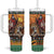 Kenya Safari Christmas Tumbler With Handle Black Santa Riding Leopards - Heri ya Krismasi - Wonder Print Shop