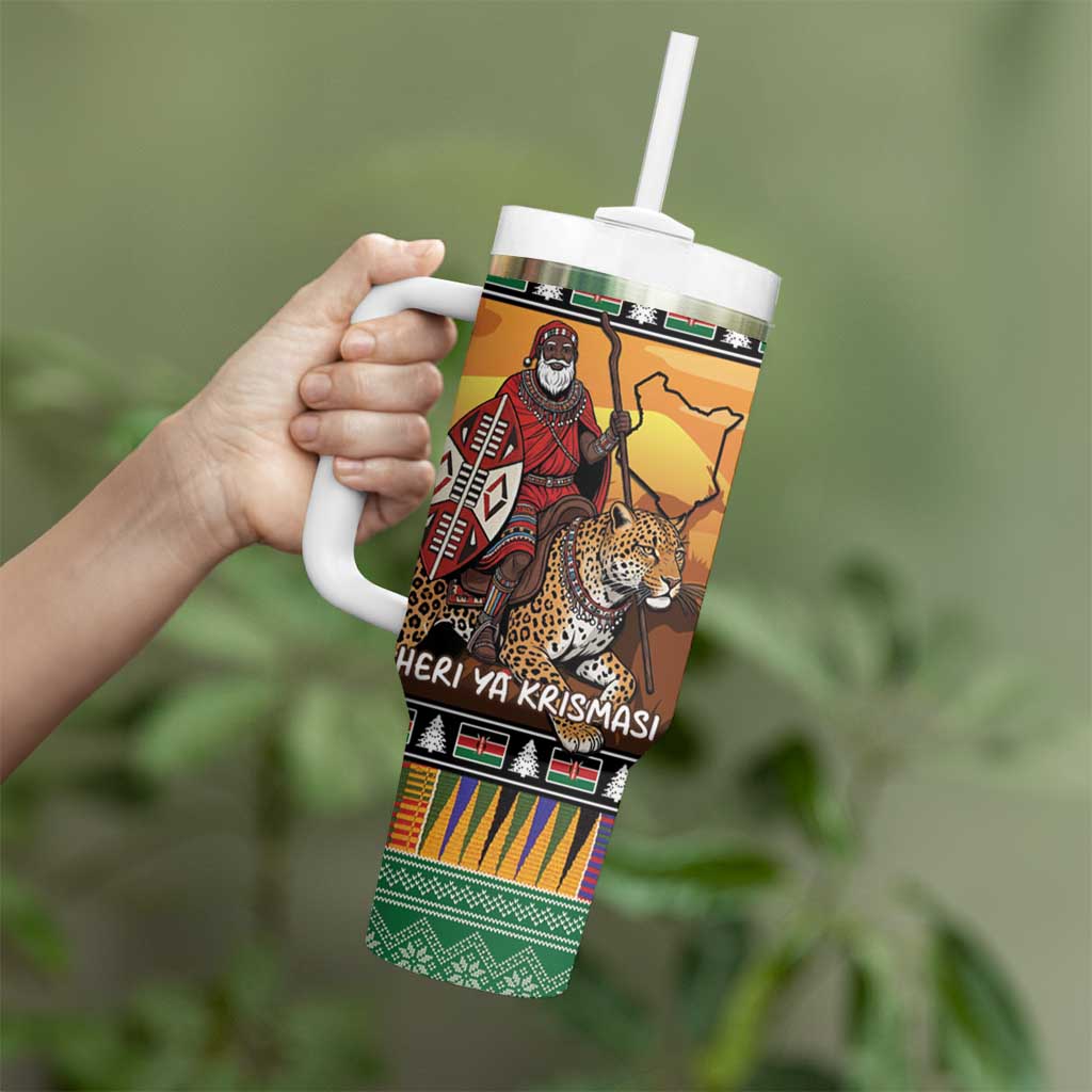 Kenya Safari Christmas Tumbler With Handle Black Santa Riding Leopards - Heri ya Krismasi - Wonder Print Shop