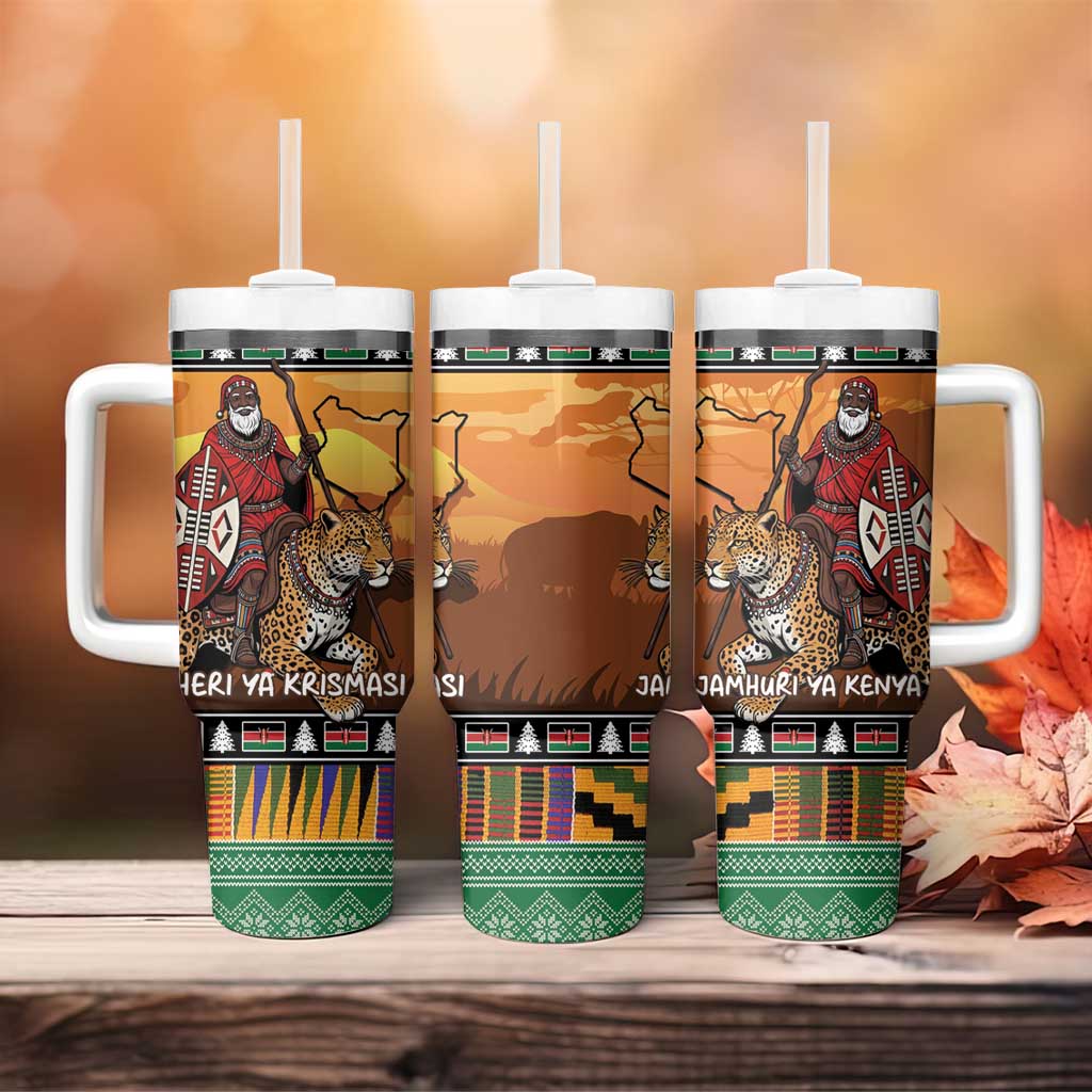 Kenya Safari Christmas Tumbler With Handle Black Santa Riding Leopards - Heri ya Krismasi - Wonder Print Shop
