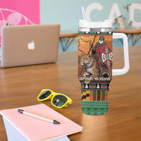 Kenya Safari Christmas Tumbler With Handle Black Santa Riding Leopards - Heri ya Krismasi - Wonder Print Shop