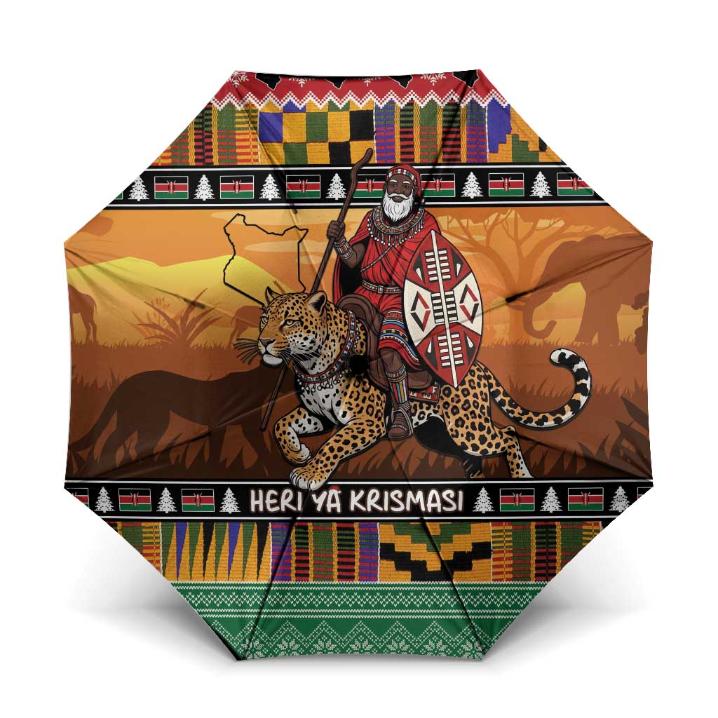 Kenya Safari Christmas Umbrella Black Santa Riding Leopards - Heri ya Krismasi - Wonder Print Shop