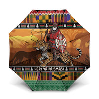 Kenya Safari Christmas Umbrella Black Santa Riding Leopards - Heri ya Krismasi - Wonder Print Shop