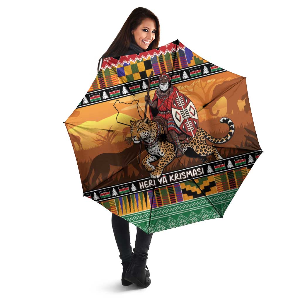 Kenya Safari Christmas Umbrella Black Santa Riding Leopards - Heri ya Krismasi - Wonder Print Shop