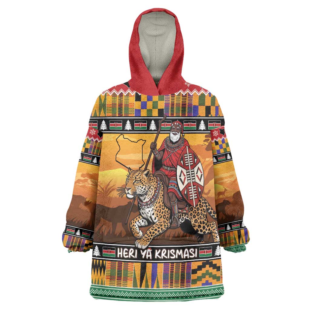 Kenya Safari Christmas Wearable Blanket Hoodie Black Santa Riding Leopards - Heri ya Krismasi - Wonder Print Shop