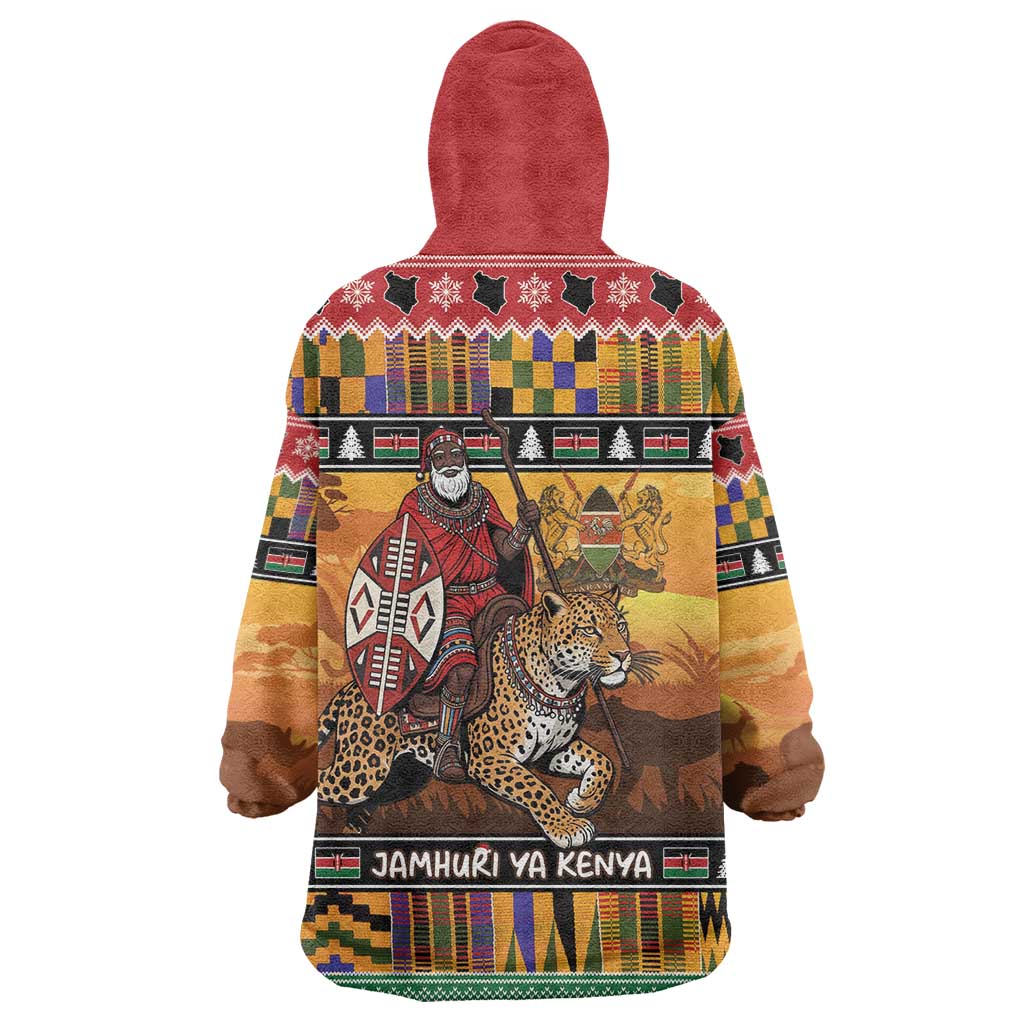 Kenya Safari Christmas Wearable Blanket Hoodie Black Santa Riding Leopards - Heri ya Krismasi - Wonder Print Shop