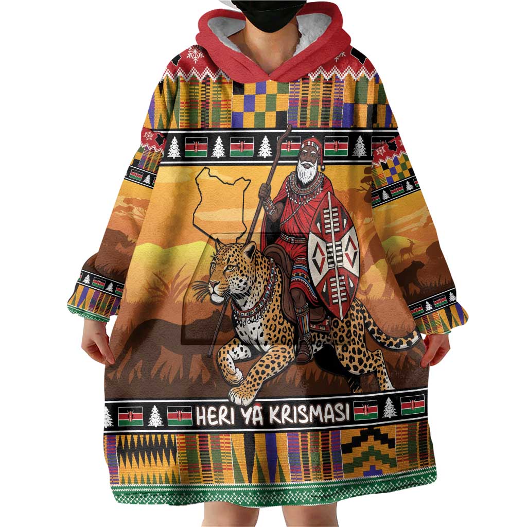 Kenya Safari Christmas Wearable Blanket Hoodie Black Santa Riding Leopards - Heri ya Krismasi - Wonder Print Shop