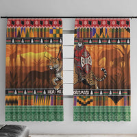 Kenya Safari Christmas Window Curtain Black Santa Riding Leopards - Heri ya Krismasi - Wonder Print Shop
