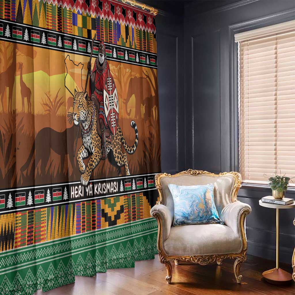 Kenya Safari Christmas Window Curtain Black Santa Riding Leopards - Heri ya Krismasi - Wonder Print Shop