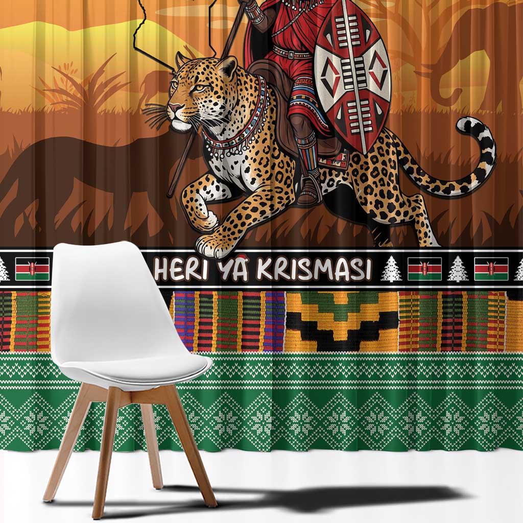Kenya Safari Christmas Window Curtain Black Santa Riding Leopards - Heri ya Krismasi - Wonder Print Shop
