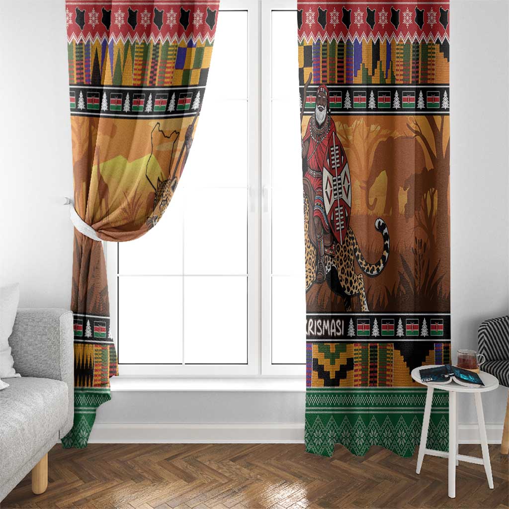 Kenya Safari Christmas Window Curtain Black Santa Riding Leopards - Heri ya Krismasi - Wonder Print Shop