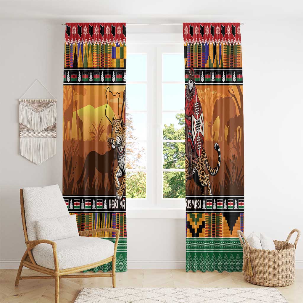 Kenya Safari Christmas Window Curtain Black Santa Riding Leopards - Heri ya Krismasi - Wonder Print Shop