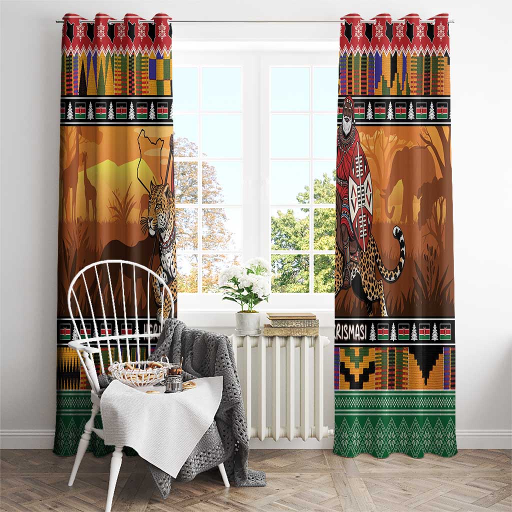 Kenya Safari Christmas Window Curtain Black Santa Riding Leopards - Heri ya Krismasi - Wonder Print Shop