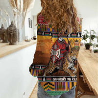 Kenya Safari Christmas Women Casual Shirt Black Santa Riding Leopards - Heri ya Krismasi - Wonder Print Shop
