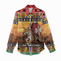 Kenya Safari Christmas Women Casual Shirt Black Santa Riding Leopards - Heri ya Krismasi - Wonder Print Shop