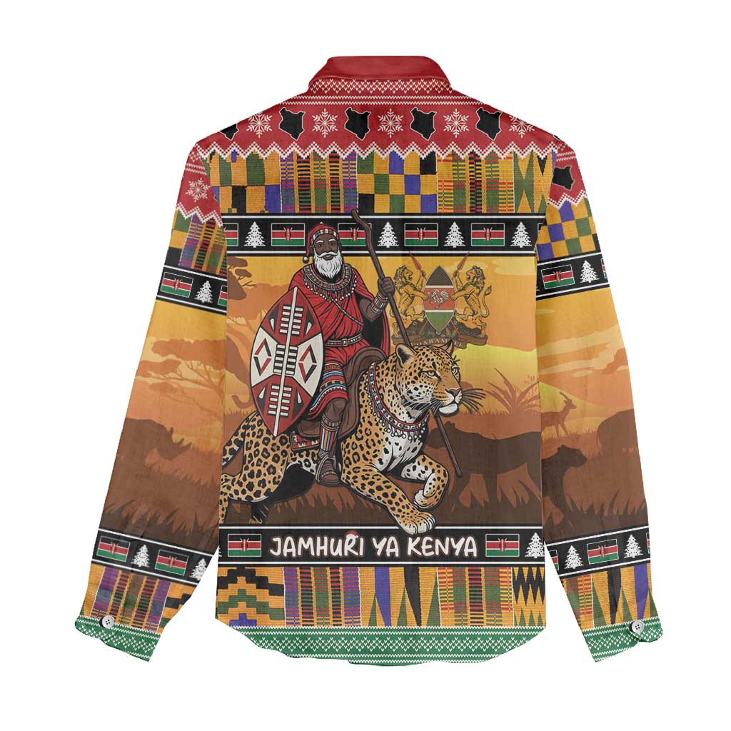 Kenya Safari Christmas Women Casual Shirt Black Santa Riding Leopards - Heri ya Krismasi - Wonder Print Shop