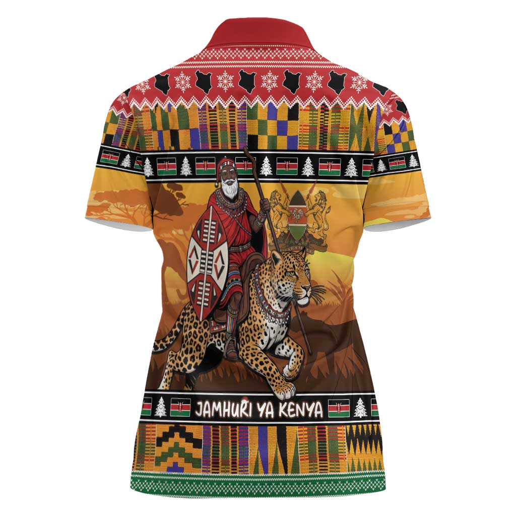 Kenya Safari Christmas Women Polo Shirt Black Santa Riding Leopards - Heri ya Krismasi - Wonder Print Shop