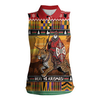 Kenya Safari Christmas Women Sleeveless Polo Shirt Black Santa Riding Leopards - Heri ya Krismasi - Wonder Print Shop