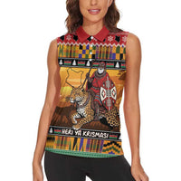 Kenya Safari Christmas Women Sleeveless Polo Shirt Black Santa Riding Leopards - Heri ya Krismasi - Wonder Print Shop