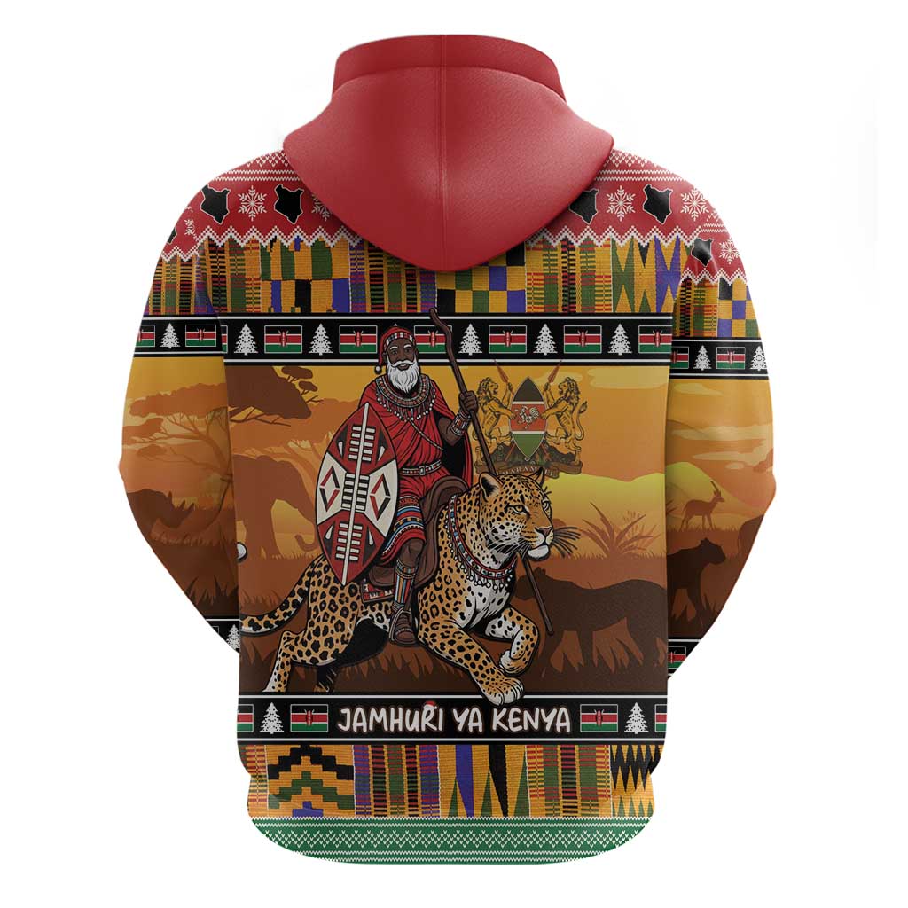 Kenya Safari Christmas Zip Hoodie Black Santa Riding Leopards - Heri ya Krismasi - Wonder Print Shop