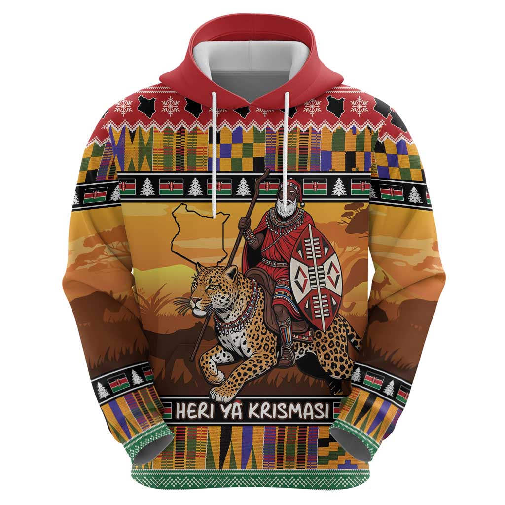 Kenya Safari Christmas Zip Hoodie Black Santa Riding Leopards - Heri ya Krismasi - Wonder Print Shop