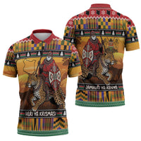 Kenya Safari Christmas Zipper Polo Shirt Black Santa Riding Leopards - Heri ya Krismasi - Wonder Print Shop