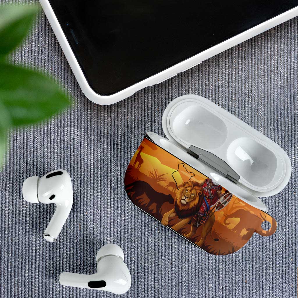 Kenya Safari Christmas AirPods Case Black Santa Riding Lion - Heri ya Krismasi - Wonder Print Shop
