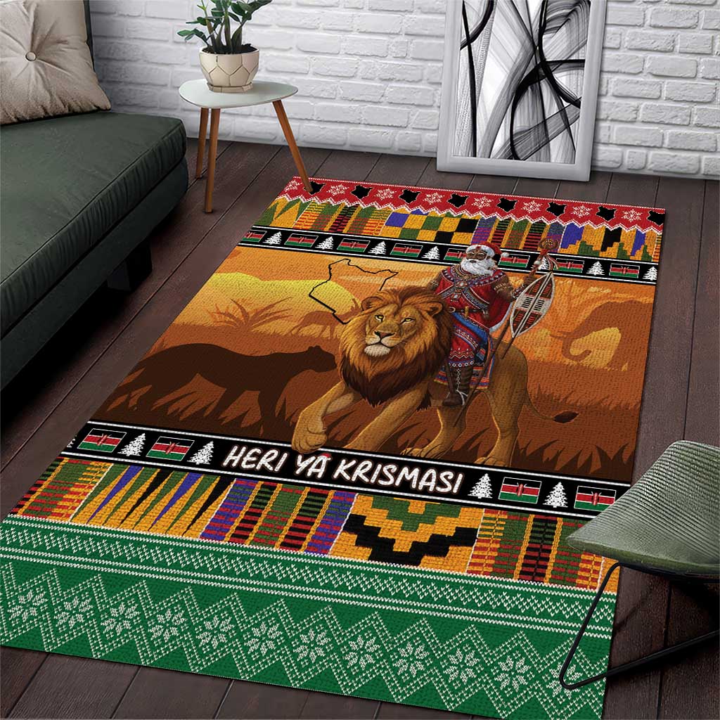 Kenya Safari Christmas Area Rug Black Santa Riding Lion - Heri ya Krismasi - Wonder Print Shop