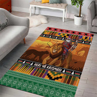 Kenya Safari Christmas Area Rug Black Santa Riding Lion - Heri ya Krismasi - Wonder Print Shop