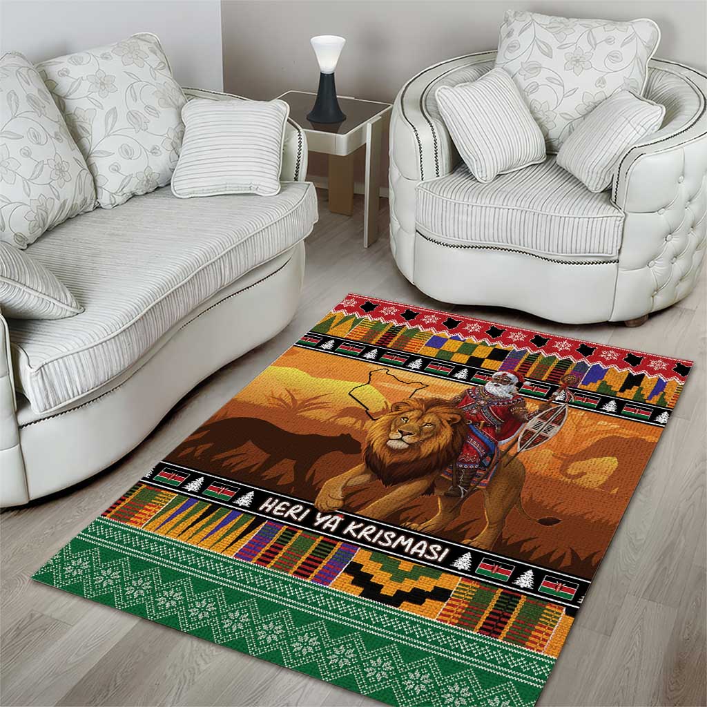 Kenya Safari Christmas Area Rug Black Santa Riding Lion - Heri ya Krismasi - Wonder Print Shop