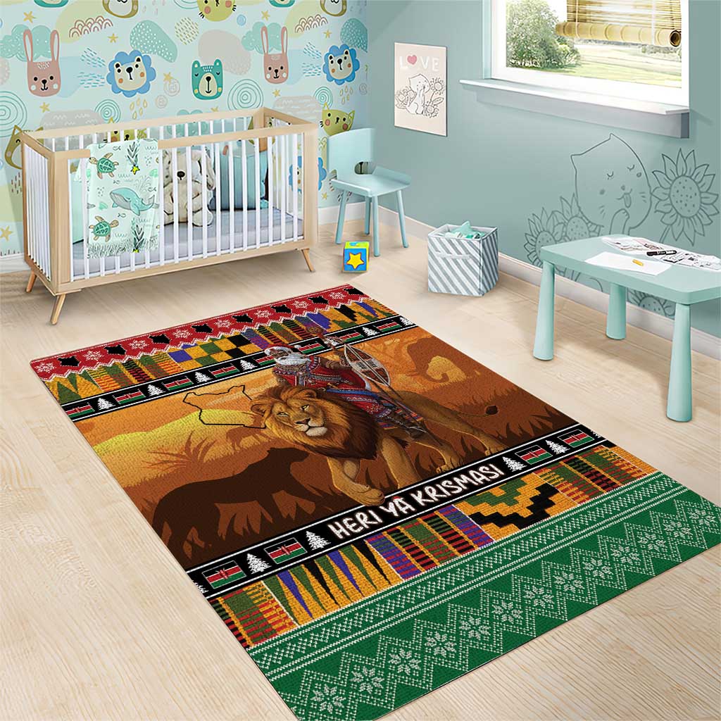 Kenya Safari Christmas Area Rug Black Santa Riding Lion - Heri ya Krismasi - Wonder Print Shop