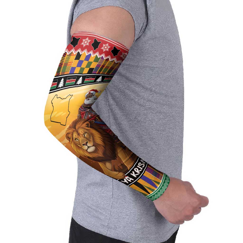 Kenya Safari Christmas Arm Sleeves Black Santa Riding Lion - Heri ya Krismasi - Wonder Print Shop